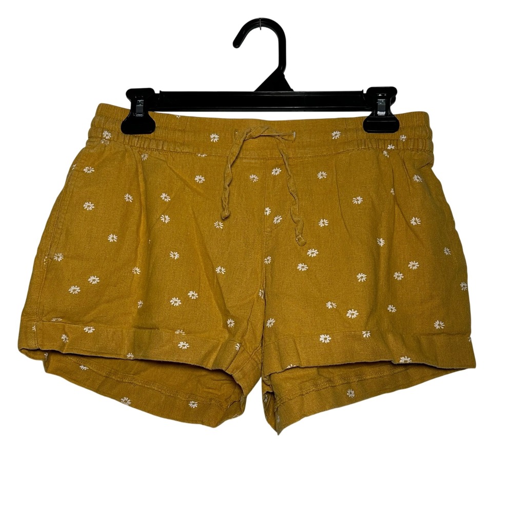 Old Navy Women's Yellow Daisy Print Linen Blend Drawstring Shorts Size S